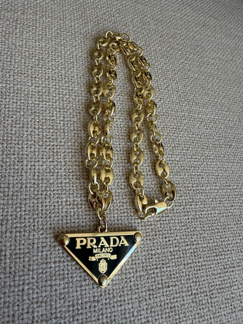 Prada Gold and Black Triangle Logo Necklace - Picture 8 of 10